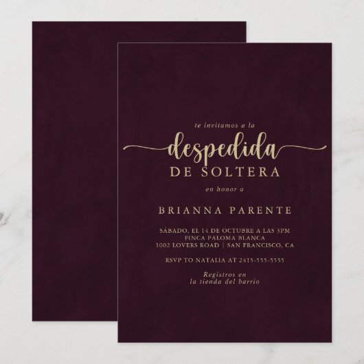 Goud Bourgogne Spaans Vrijgezellenfeest Kaart (Voorkant / Achterkant)