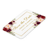 Goud Bourgogne Waterverf Floral Save The Date Magneet (Linkerzijde)