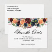 Goud Bourgogne Wijn Navy Blauw Save the Date Briefkaart (Voorkant / Achterkant)