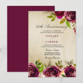 Goud Bourgondië 50ste huwelijksverjaardag uitnodig Kaart (Voorkant / Achterkant)