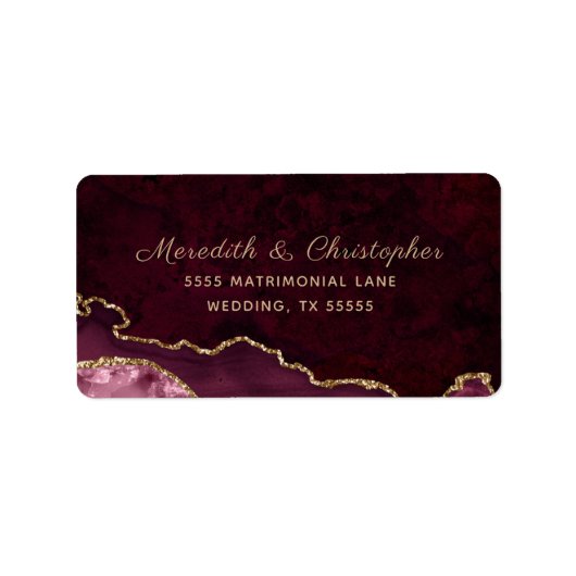 Goud Bourgondië Agaat Bruiloft Etiket (Voorkant)