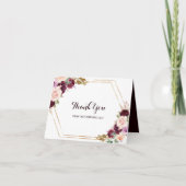 Goud Bourgondië Bloemachtige Bruiloftsdankjewel Bedankkaart (Voorkant)