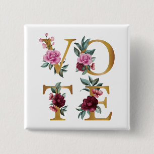 Goud Bourgondië Bloemig Elegant Vrouwelijk Ga Stem Vierkante Button 5,1 Cm