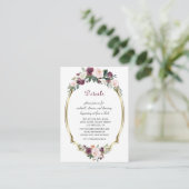 Goud Bourgondië Blush Bloemige Trouwdetails Informatiekaartje (Staand voorkant)