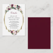 Goud Bourgondië Blush Bloemige Trouwdetails Informatiekaartje (Voorkant / Achterkant)