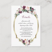 Goud Bourgondië Blush Bloemige Trouwdetails Informatiekaartje (Voorkant)