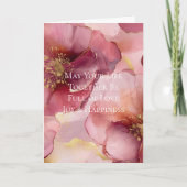 Goud Bourgondië Blush Roze Bloemen Bruiloft Kaart (Voorkant)