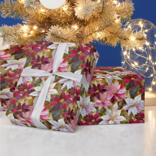 Goud Bourgondië Brons Roze Rood Wit Poinsettia Cadeaupapier