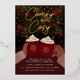 Goud Bourgondië Cozy Warme Chocolade Vakantie uitn Folie Uitnodiging