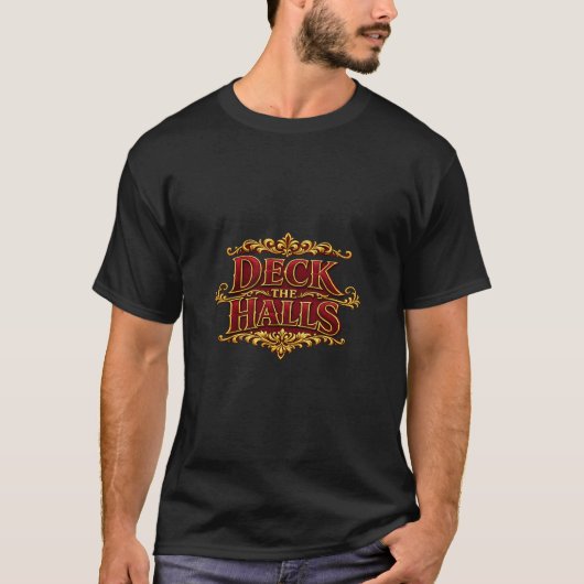 Goud Bourgondië Deck de Halls Kerstmis T-shirt (Voorkant)