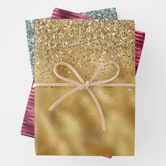 Goud Bourgondië Groen Glitter Glam Inpakpapier Vel (In situ)