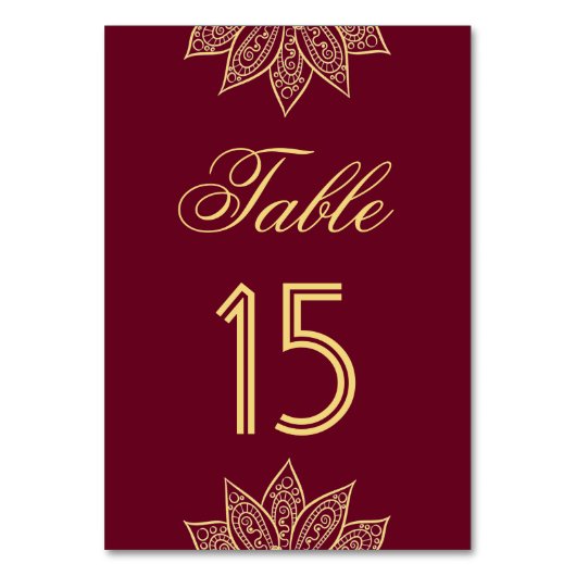 Goud Bourgondië Henna Indiase Bruiloft Kaart (Achterkant)