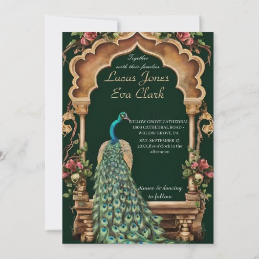 Goud Bourgondië Mehendi Henna Invitat Huwelijk Kaart (Voorkant)