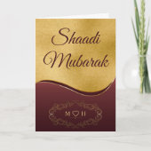 Goud Bourgondië Persoonlijk Monogram Shaadi Mubara Kaart (Voorkant)