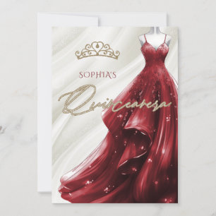 Goud Bourgondië Rode Sparkle Jurk Quinceañera Kaart