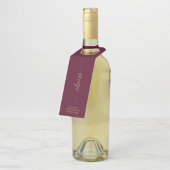 Goud & Bourgondië Rood Elegant Script Proost Feest Flessenhanger (Schuin)