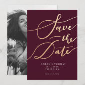 Goud Bourgondië Script Typografie Bewaar de Datum Save The Date (Voorkant / Achterkant)