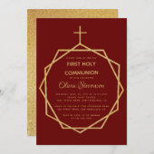 Goud Bourgondisch Meisje Eerste Heilige Communie G Kaart (Voorkant / Achterkant)