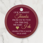 GOUD Bourgondische bruiloft hart warmste dank u Bedankjes Labels (Achterkant)