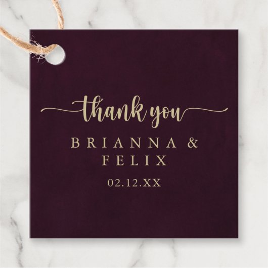 Goud Bourgondische kalligrafie bruiloft Bedankjes Labels (Voorkant)