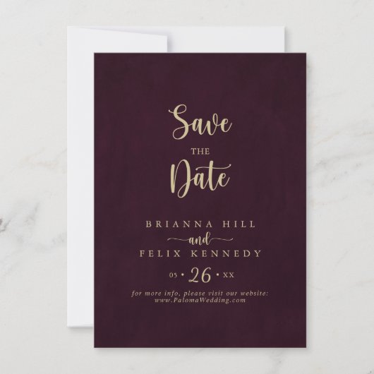 Goud Bourgondische kalligrafie bruiloft Save The Date (Voorkant)