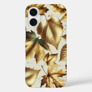 Goud Brons Bladeren Amandel Beige Glam Herfst iPhone 16 Hoesje