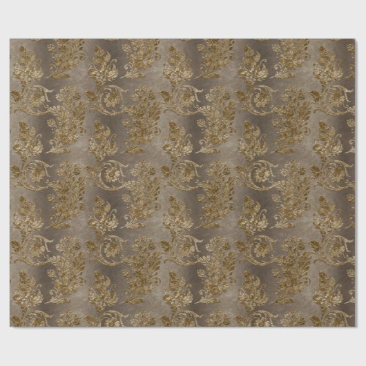 Goud & Brons Bruin Damask Faux Velvet Christmas Cadeaupapier (Vlak)