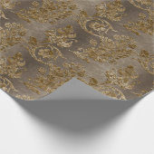 Goud & Brons Bruin Damask Faux Velvet Christmas Cadeaupapier (Hoek)