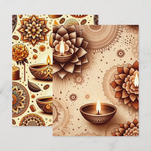 Goud & Brons Diwali Scrapbook Papier Printable Kaart (Voorkant / Achterkant)
