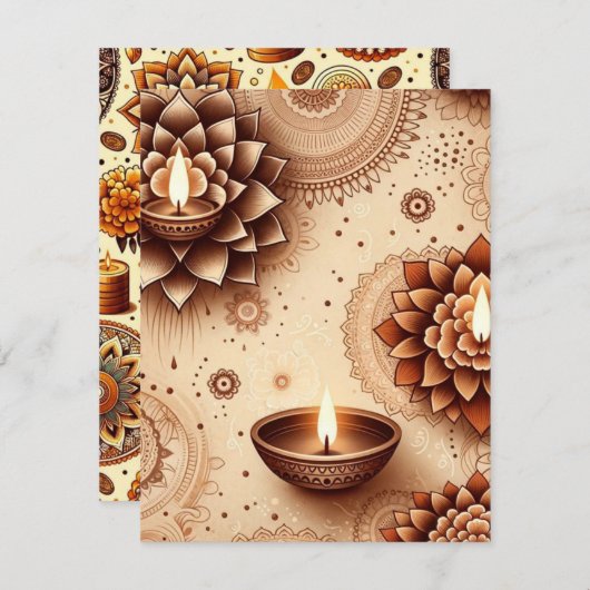Goud & Brons Diwali Scrapbook Papier Printables Kaart (Voorkant / Achterkant)
