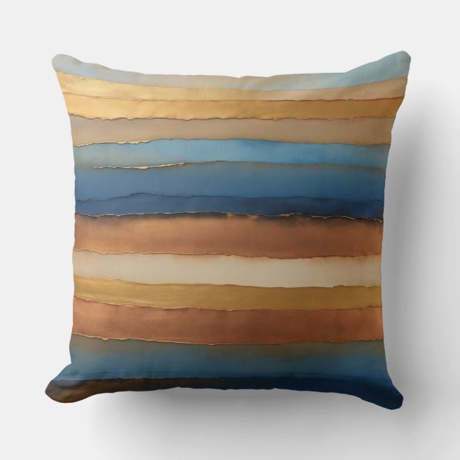 Goud Brons koper en blauwe strepen Kussen (Voorkant)