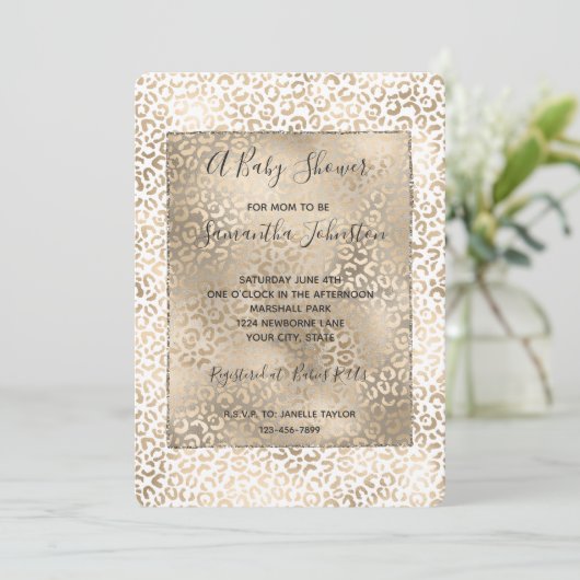 Goud Brons Leopard Print Baby shower Kaart (Staand voorkant)