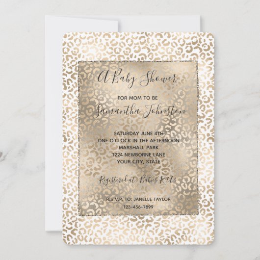 Goud Brons Leopard Print Baby shower Kaart (Voorkant)