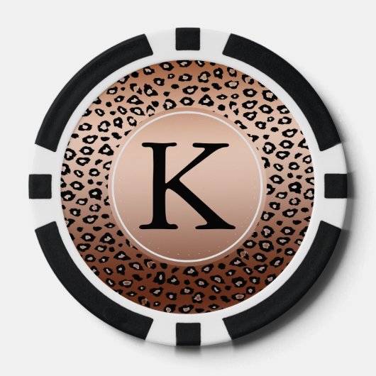 Goud Brons Luipaard Print Ombre monogram Pokerchips (Voorkant)