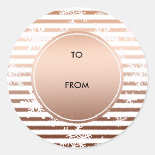 Goud Brons Ombre Strepen Sneeuwvlokken Kerstmis Ronde Sticker