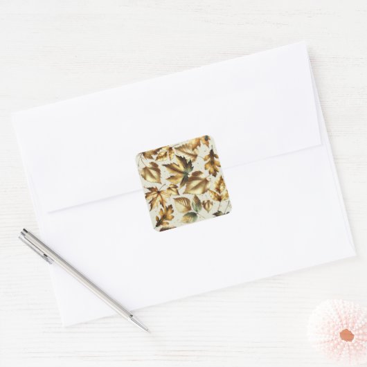 Goud Bronzen Bladeren Amandelbeige Glam Fall Weddi Vierkante Sticker (Envelop)
