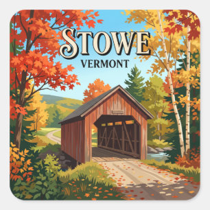 Goud Brook Overdekte Brug Stowe Vermont Vierkante Sticker