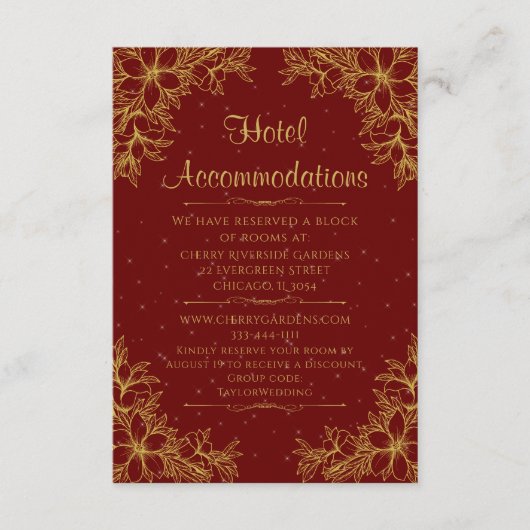 Goud  Bruiloft Hotel Accommodatie Informatiekaartje (Voorkant)