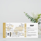 Goud Bruiloft uitnodiging Boarding pass ticket (Staand voorkant)