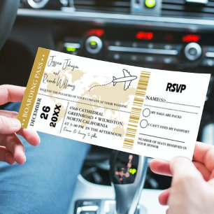 Goud Bruiloft uitnodiging Boarding pass ticket