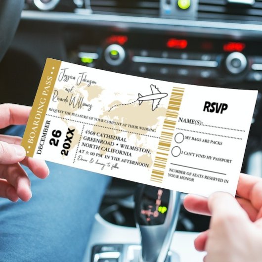 Goud Bruiloft uitnodiging Boarding pass ticket