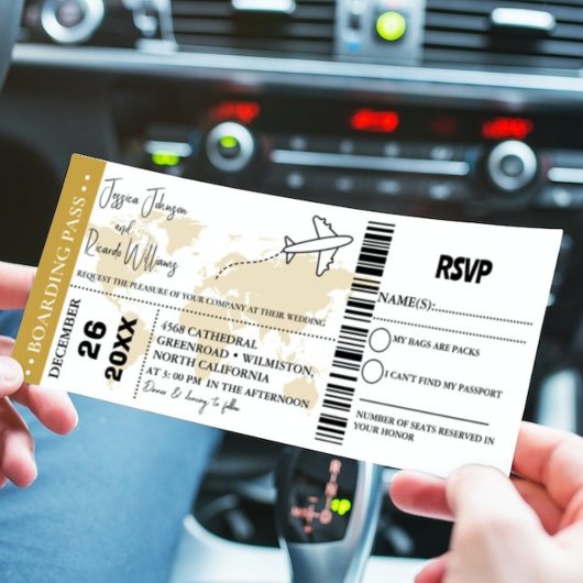 Goud Bruiloft uitnodiging Boarding pass ticket