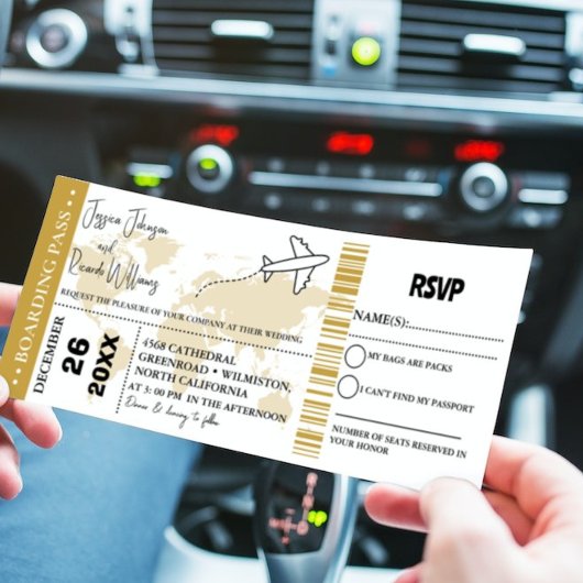 Goud Bruiloft uitnodiging Boarding pass ticket