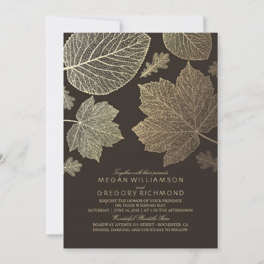 Goud Bruin Bladeren  Fall Wedding Kaart (Voorkant)