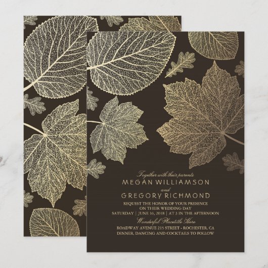Goud Bruin Bladeren  Fall Wedding Kaart (Voorkant / Achterkant)