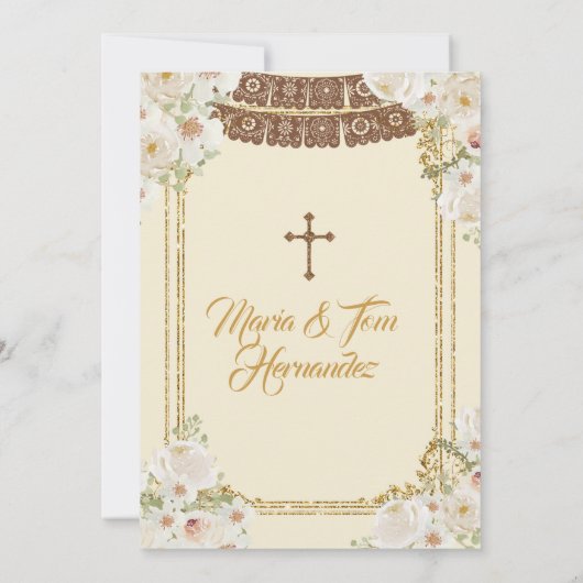 Goud Bruin Doop en Verjaardag Twin Fiesta Kaart (Achterkant)