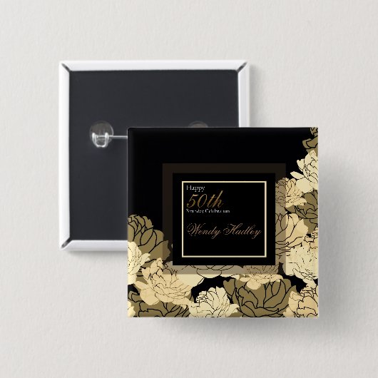 Goud, bruin en geel 50e verjaardag roos vierkante button 5,1 cm (Voorkant /achterkant)
