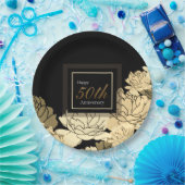 Goud, bruin en geel 50ste verjaardag roos print papieren bordje (Feest)