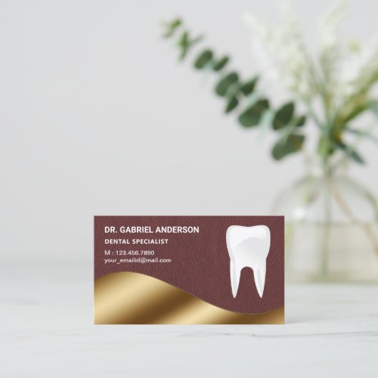 Goud Bruin Lederen Tand Tandheelkundige kliniek Ta Visitekaartje (Staand voorkant)