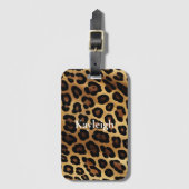 Goud Bruin Leopard Dierenprint Bagagelabel (Voorkant (verticaal))